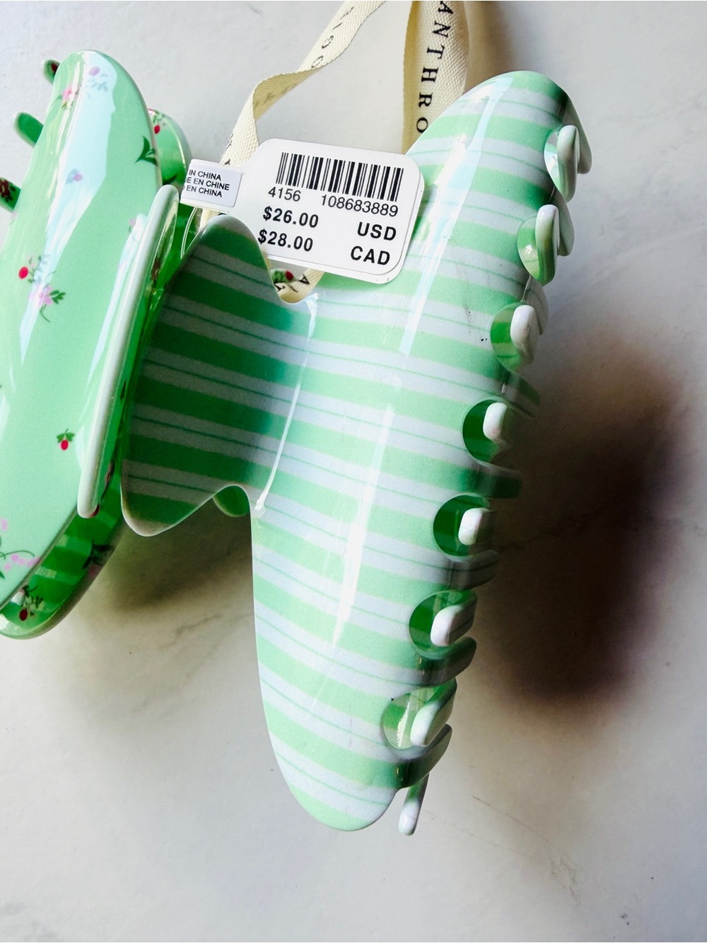 NWT Anthropologie Motif Claw Clips, Mint Green Floral, Set of 2 - Picture 4 of 4